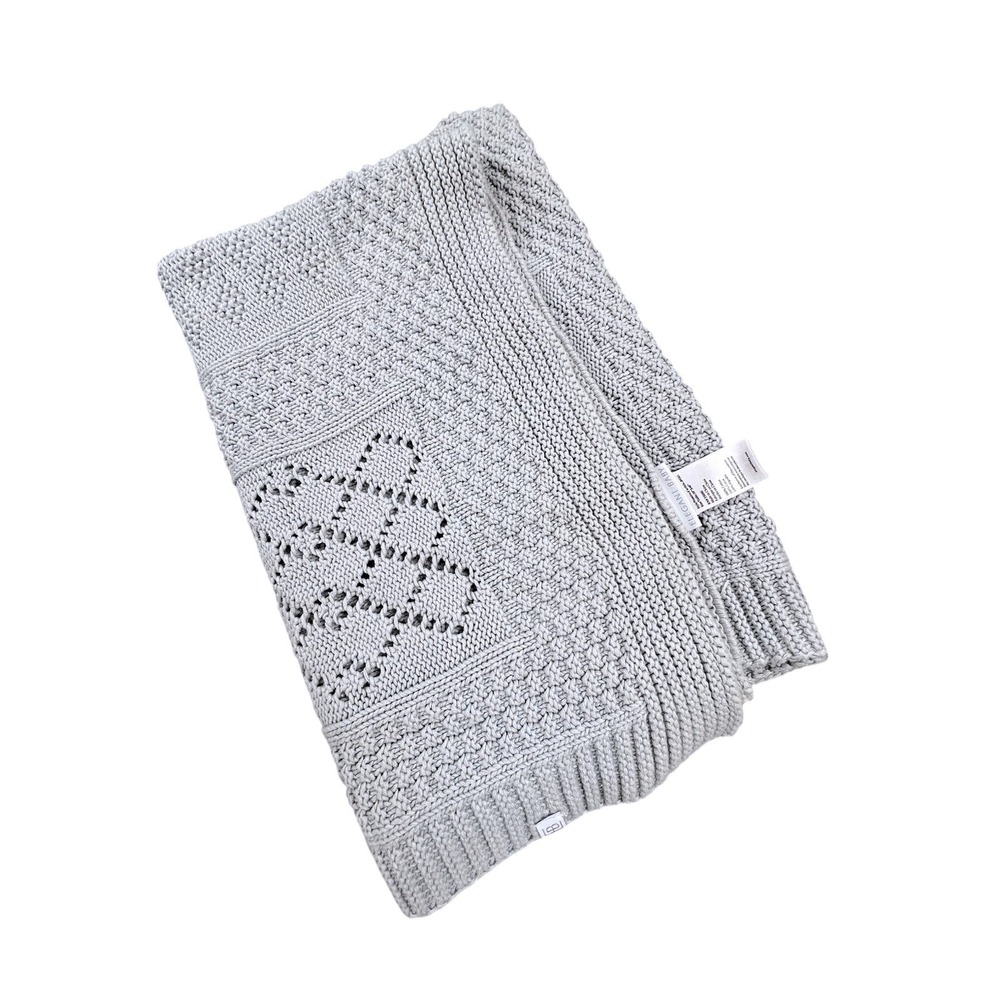 Elegant Baby Gray Knit Baby Blanket 30x40 100% Cotton Heart Pattern Soft‎
